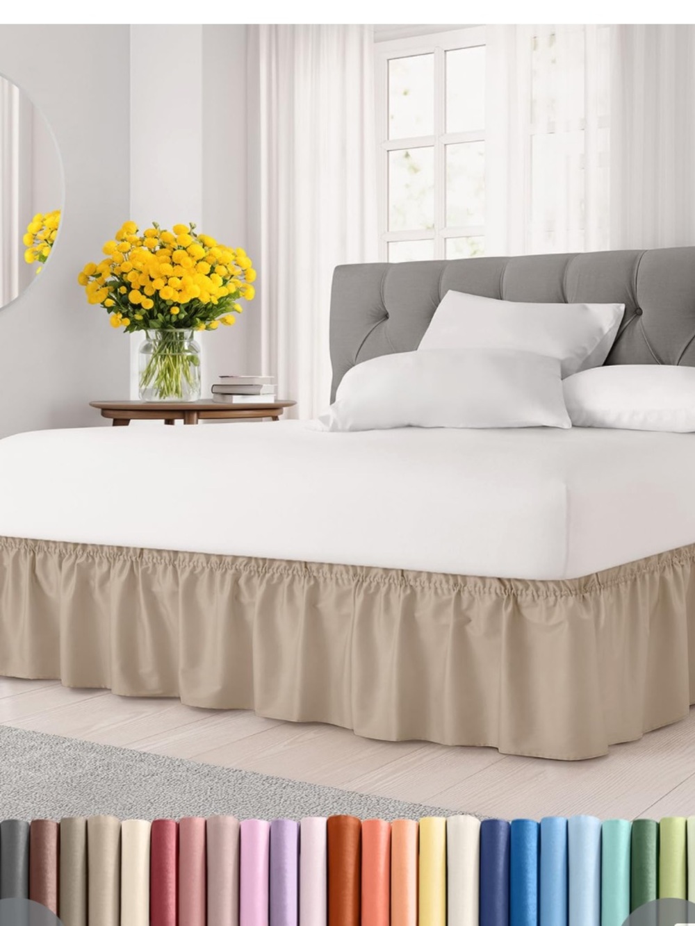 QUEEN Wrap Around Bed Skirt Dust Ruffle Wrinkle-Free 18” Drop - Cream